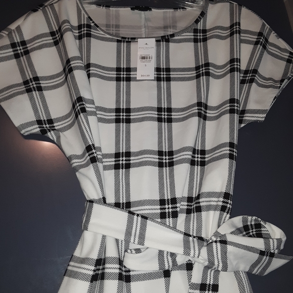 ATF White & Black Plaid Tie Waist Tunic Top. - Picture 3 of 4